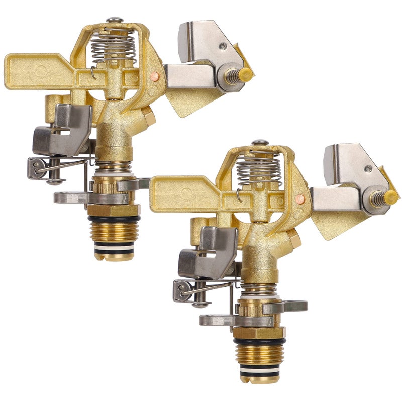 Biswing 1/2 Inch Brass Impact Sprinkler 2 Pack  Heavy Duty Lawn Sprinkler Head with Nozzles  Adjustable 20-360 Degree Large Coverage Pattern  Watering Sprinkler for Grass Patio Garden Irrigation - Image 1